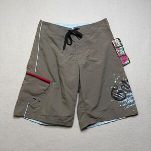 Gotcha Board Shorts Mens 31 Steel Zak Vintage Y2K NWT Graphic Surf Trunks